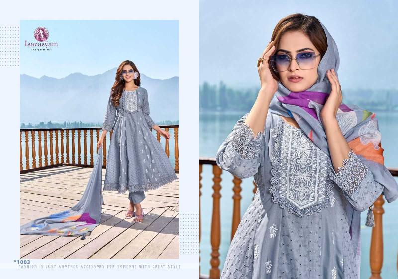 anarkali by isavasyam corporation chikan work full stitch suit