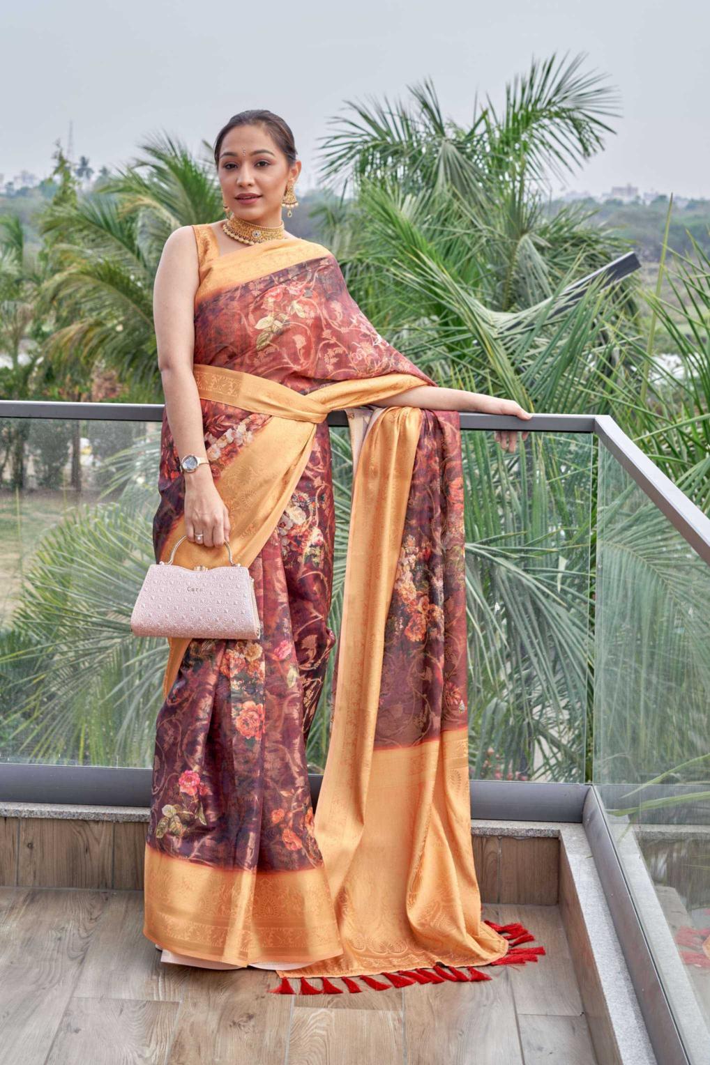 pr kc 3013 zari work designer beautiful organza saree for women