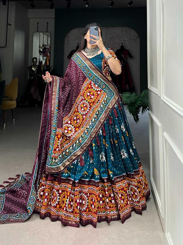 pr lnb1716 tussar silk patola print fashionable navratri colorful lehenga