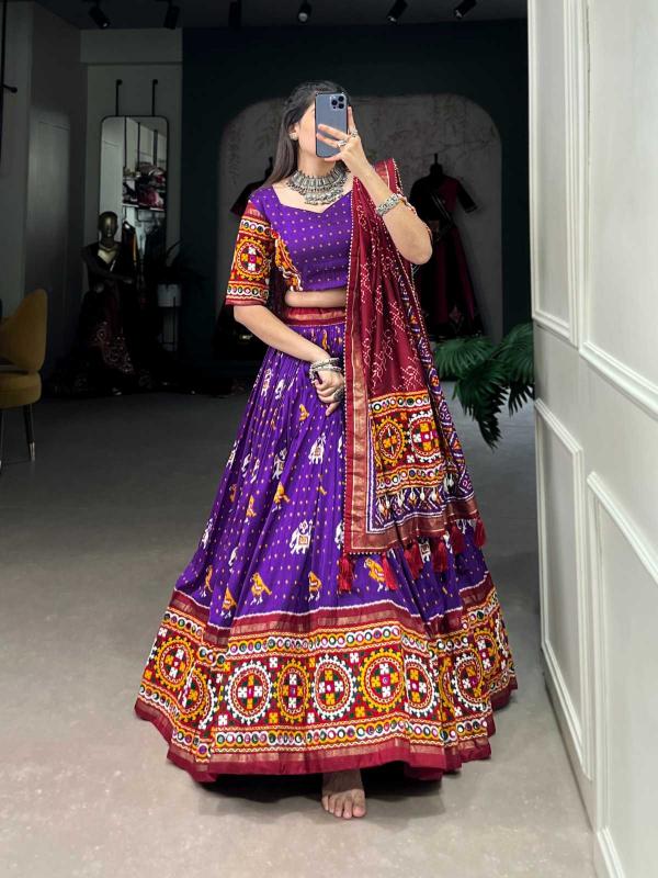 pr lnb1716 tussar silk patola print fashionable navratri colorful lehenga