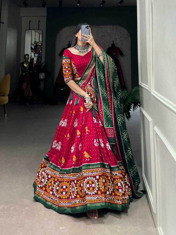 pr lnb1716 tussar silk patola print fashionable navratri colorful lehenga