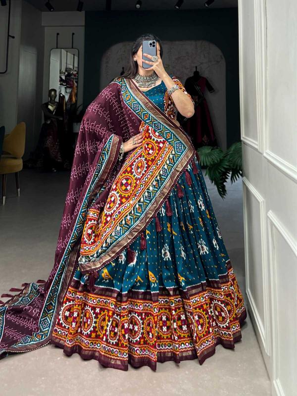 pr lnb1716 tussar silk patola print fashionable navratri colorful lehenga