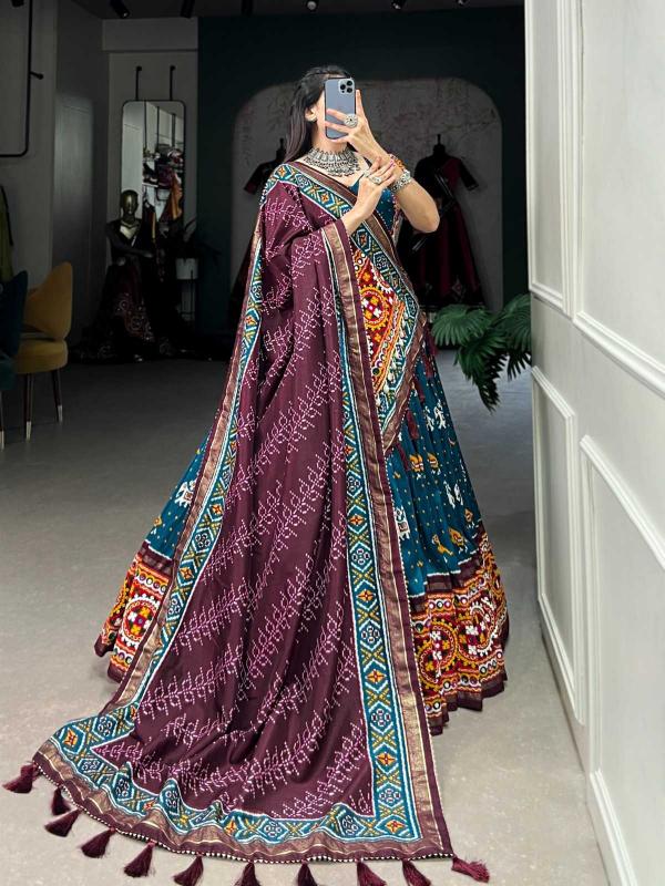 pr lnb1716 tussar silk patola print fashionable navratri colorful lehenga