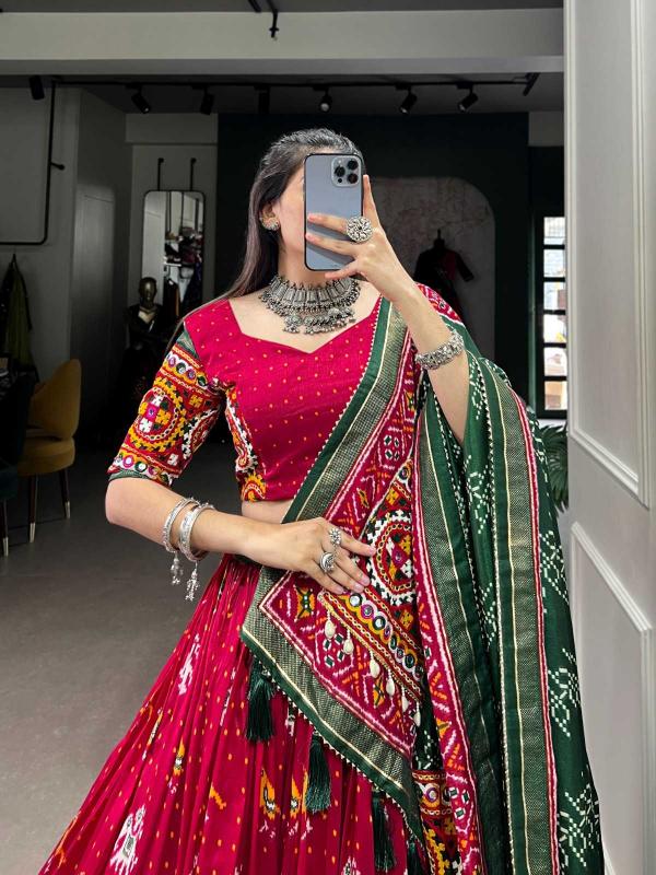pr lnb1716 tussar silk patola print fashionable navratri colorful lehenga