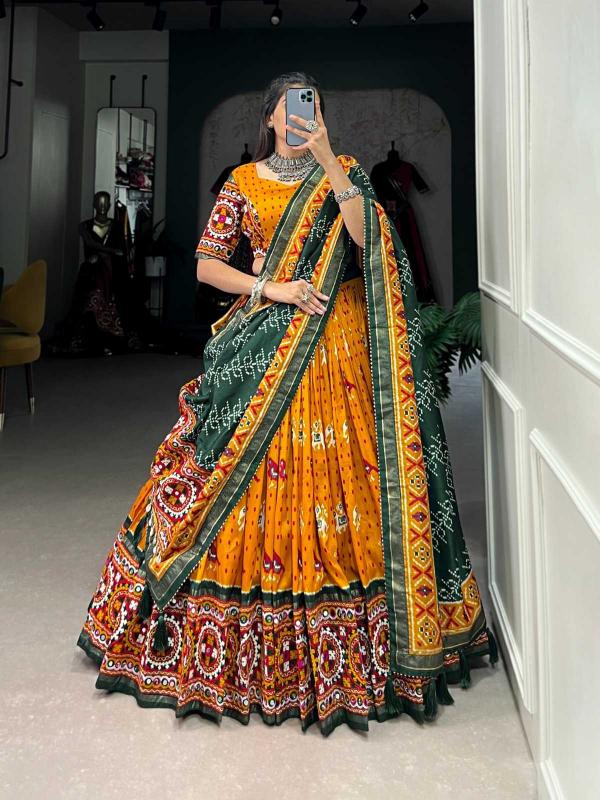 pr lnb1716 tussar silk patola print fashionable navratri colorful lehenga