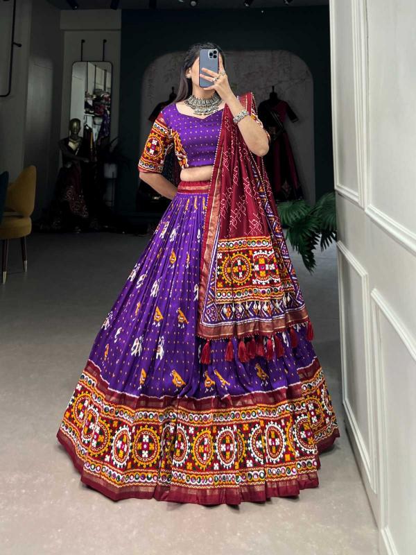pr lnb1716 tussar silk patola print fashionable navratri colorful lehenga