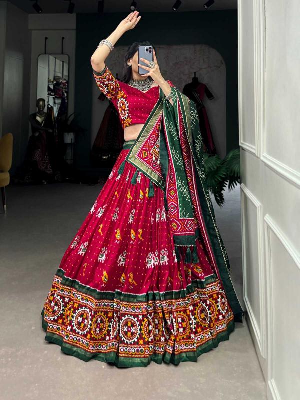 pr lnb1716 tussar silk patola print fashionable navratri colorful lehenga