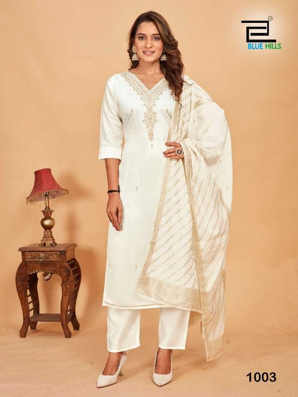 Blue Hills Raashi Series 1001-1004 Roman Silk Readymade Plus Size Ladies Suits for Wholesale 