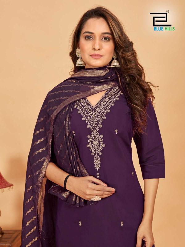Blue Hills Raashi Series 1001-1004 Roman Silk Readymade Plus Size Ladies Suits for Wholesale 
