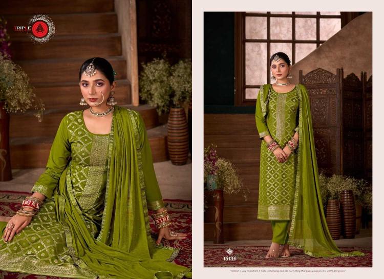 Triple A Loyal Vol 5 Series 15131-15136 Viscose Muslin Full Stitch Dress Material  Color Addition