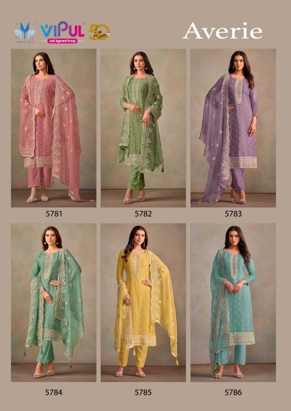 VIPUL AVERIE Organza Chiffon Readymade Dresses Series 5781-5786 Elegant Big Size 3-Piece Collection