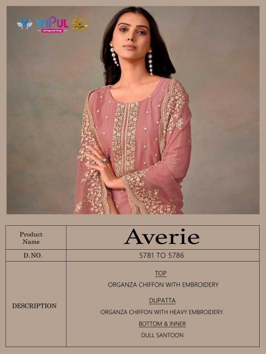 VIPUL AVERIE Organza Chiffon Readymade Dresses Series 5781-5786 Elegant Big Size 3-Piece Collection