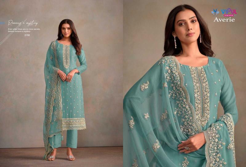 VIPUL AVERIE Organza Chiffon Readymade Dresses Series 5781-5786 Elegant Big Size 3-Piece Collection