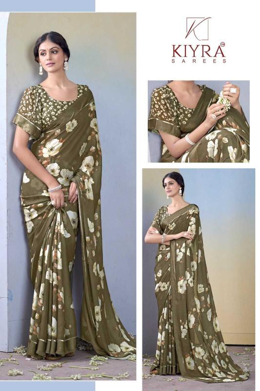 Kiyra Gulmohar Dull Moss Unique Colors Wholesale Saree with Fancy Blouse Surat