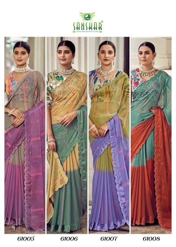 Sanskar Tex Prints Shakira Series 61001 to 61008 Fancy Bright Colors Wholesale Sarees in Surat