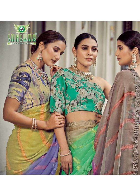 Sanskar Tex Prints Shakira Series 61001 to 61008 Fancy Bright Colors Wholesale Sarees in Surat