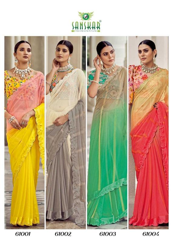 Sanskar Tex Prints Shakira Series 61001 to 61008 Fancy Bright Colors Wholesale Sarees in Surat