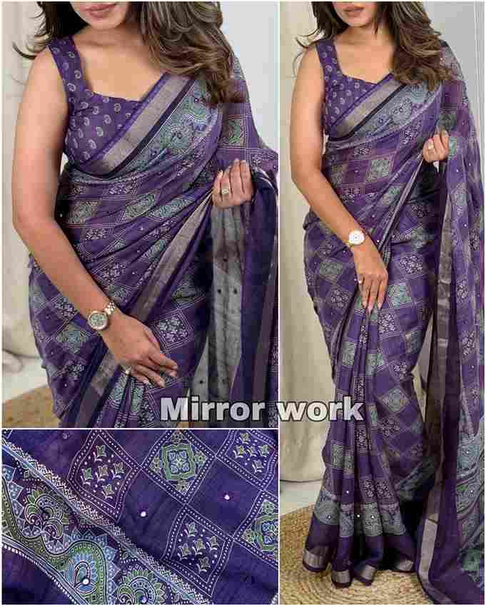 BT-56 Ajrakh Print Full Saree with Zari Weaving Border & Mirror Work Wholesale Saree in Surat
