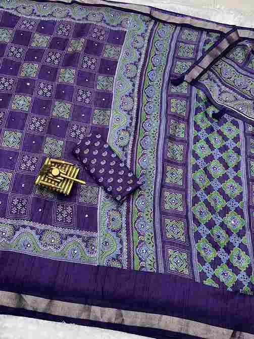 BT-56 Ajrakh Print Full Saree with Zari Weaving Border & Mirror Work Wholesale Saree in Surat