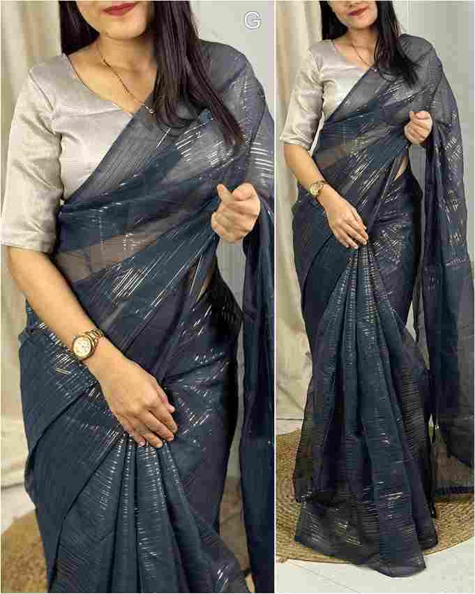 BT-56 Gloria Glass Organza Solid Color Saree with Zari Lining Wholesale in Surat