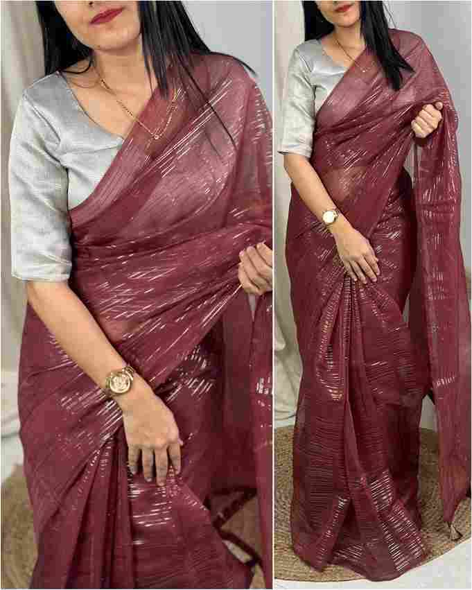 BT-56 Gloria Glass Organza Solid Color Saree with Zari Lining Wholesale in Surat