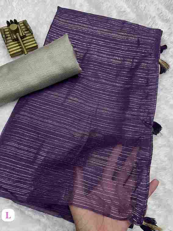 BT-56 Gloria Glass Organza Solid Color Saree with Zari Lining Wholesale in Surat