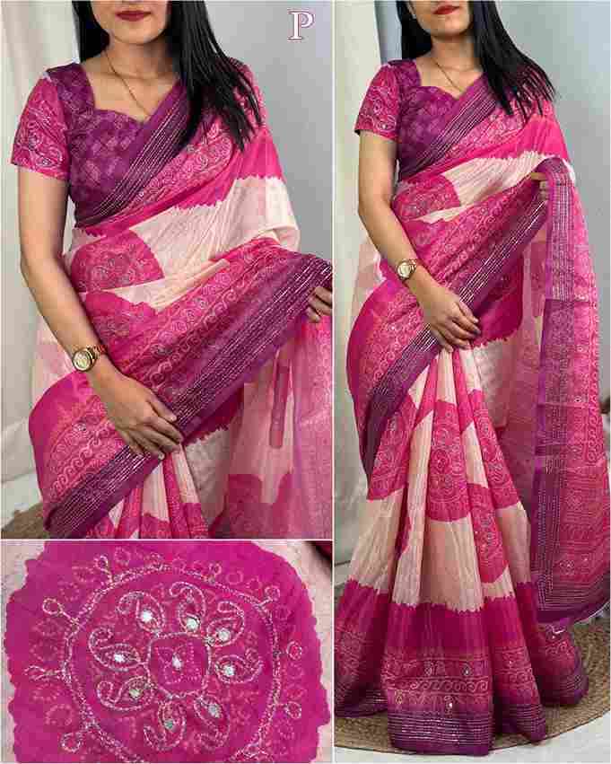 BT-56 Jhalak Rangeen Silk Digital Print with Khatha Work, Gotta Patti & Mirror Work Wholesale Sarees in Surat
