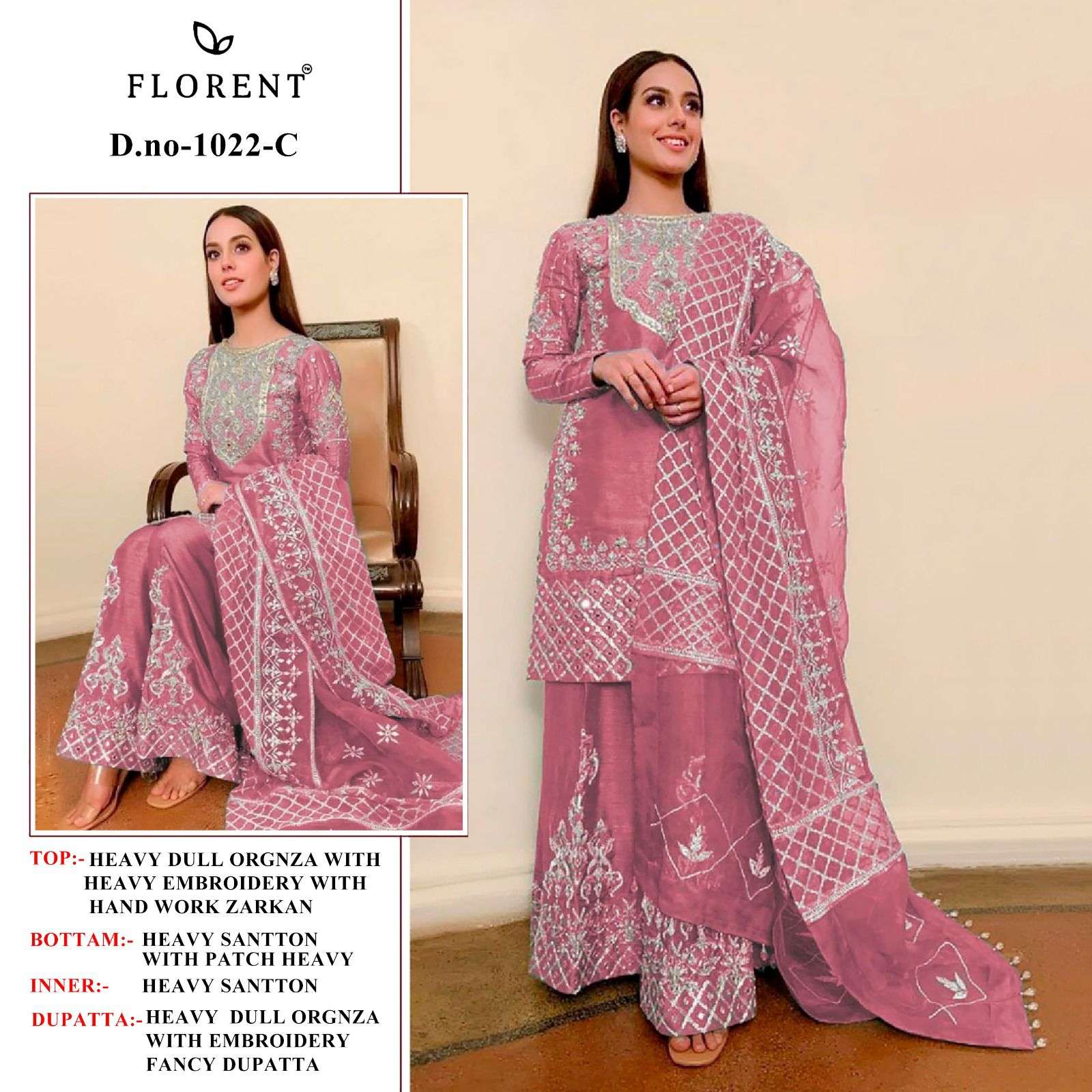 Florent TM 1022(ABC) Heavy Dull Organza with Embroidery Handwork Wholesale Salwar Kameez in Surat