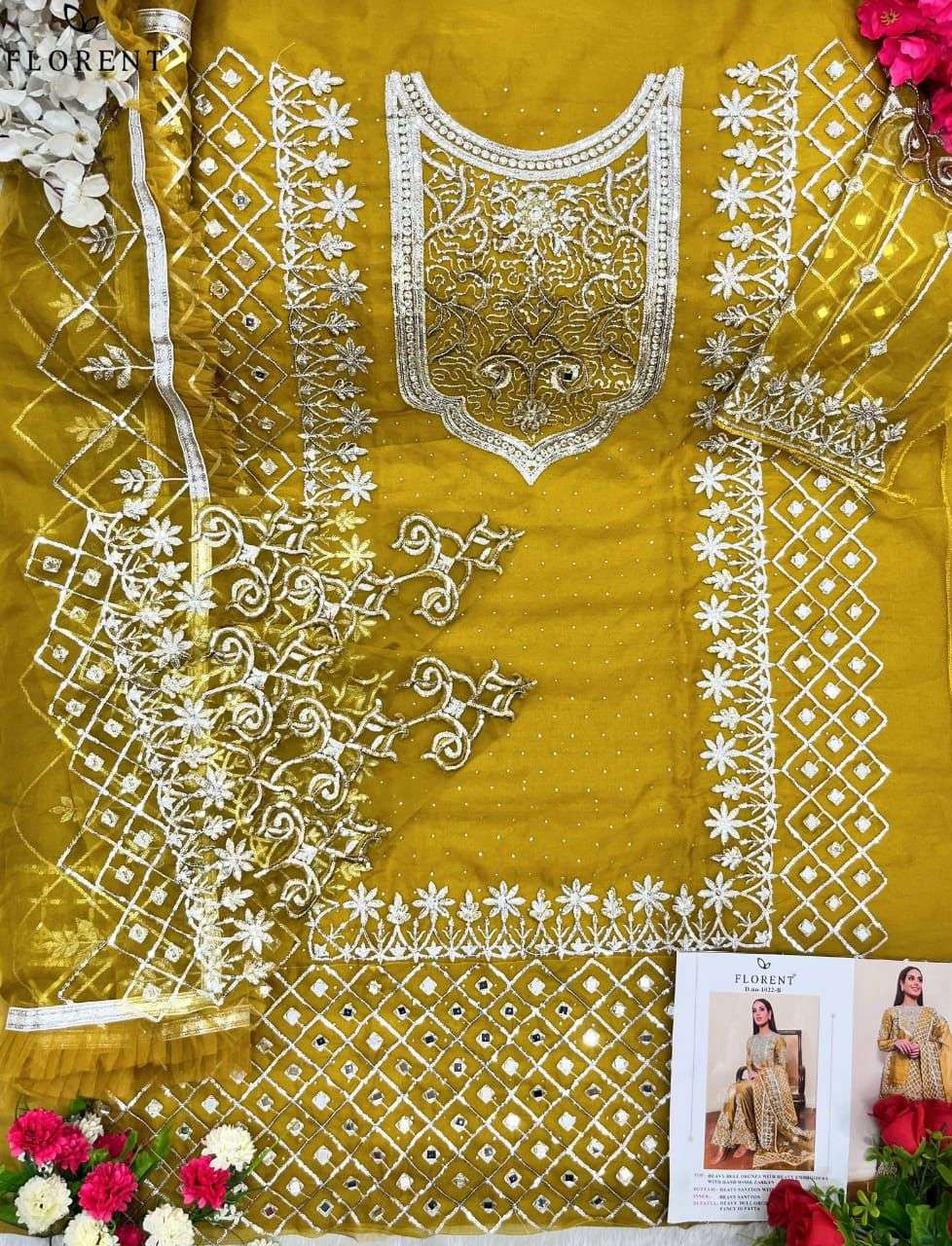 Florent TM 1022(ABC) Heavy Dull Organza with Embroidery Handwork Wholesale Salwar Kameez in Surat