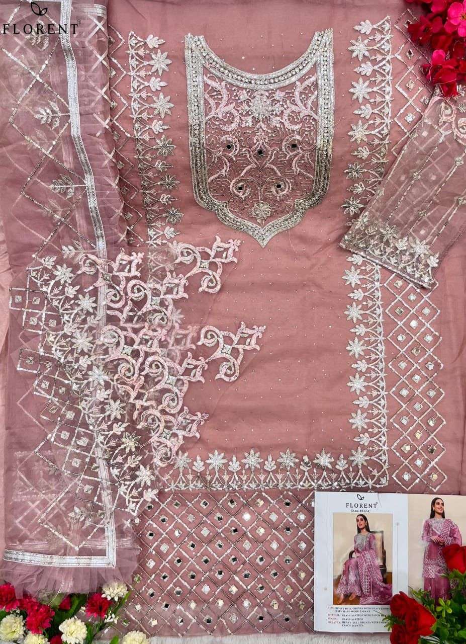 Florent TM 1022(ABC) Heavy Dull Organza with Embroidery Handwork Wholesale Salwar Kameez in Surat