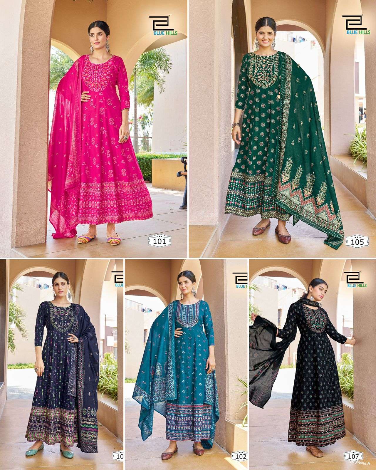 Heavy Rayon Printed Long Gown with Dupatta Multi-Color Combination Wholesale Gown in Surat