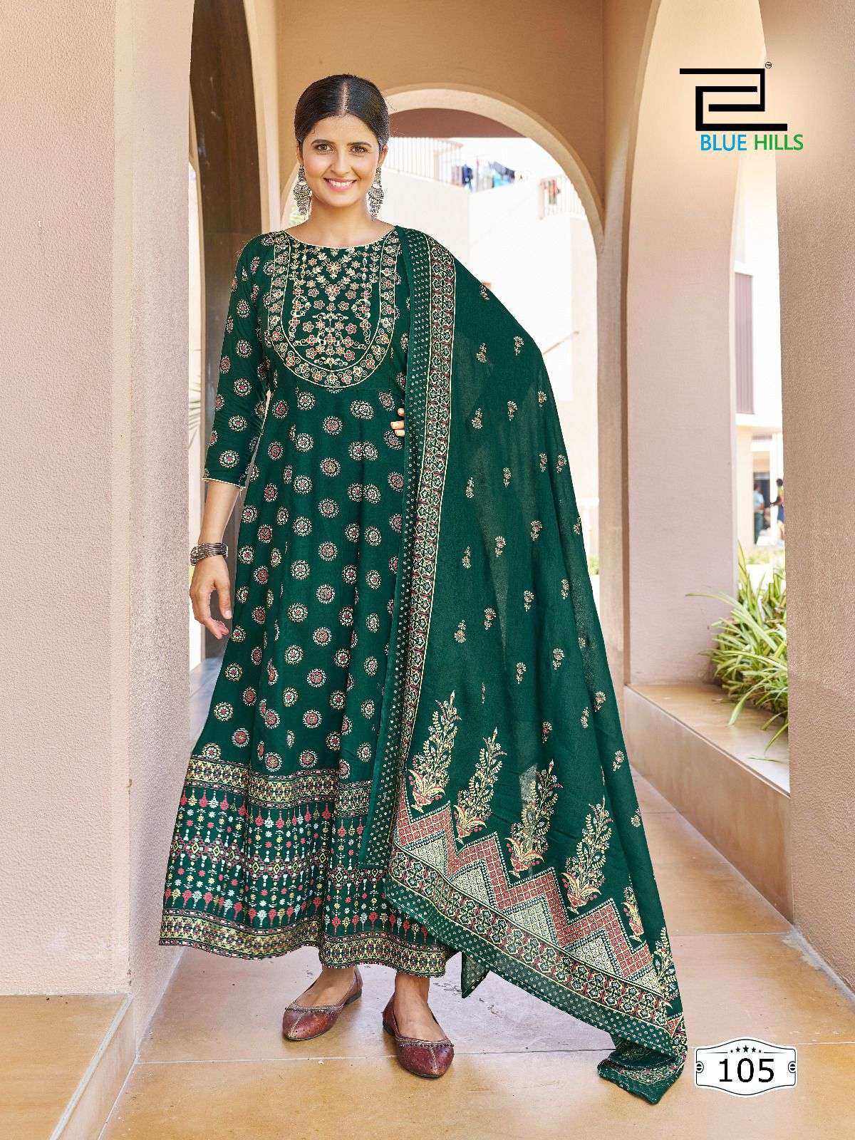 Heavy Rayon Printed Long Gown with Dupatta Multi-Color Combination Wholesale Gown in Surat