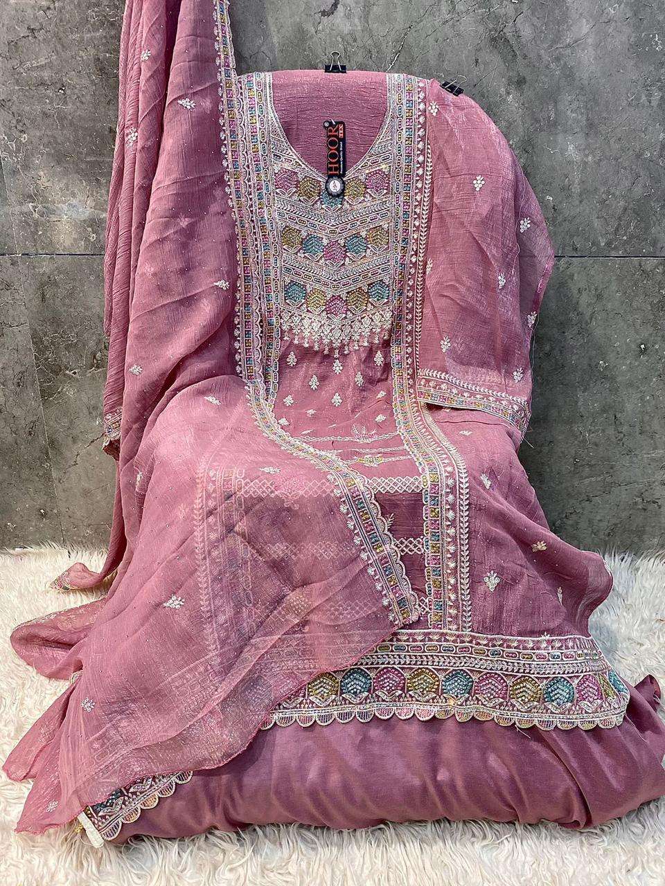Hoor Tex H-351 Crush Georgette Khatli Work Embroidery Designer Wholesale Salwar Kameez in Surat