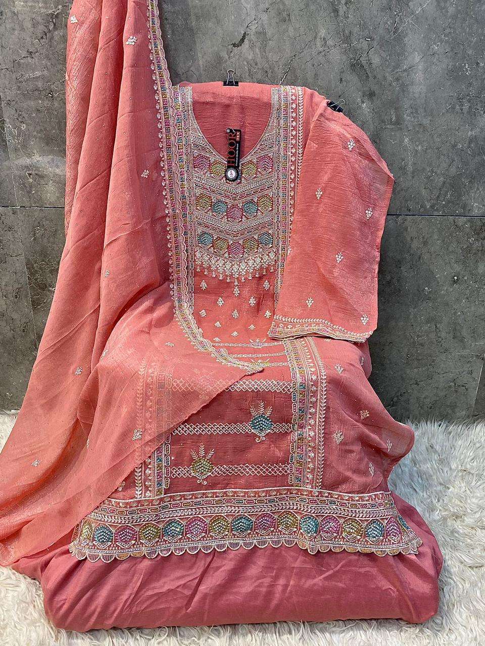 Hoor Tex H-351 Crush Georgette Khatli Work Embroidery Designer Wholesale Salwar Kameez in Surat