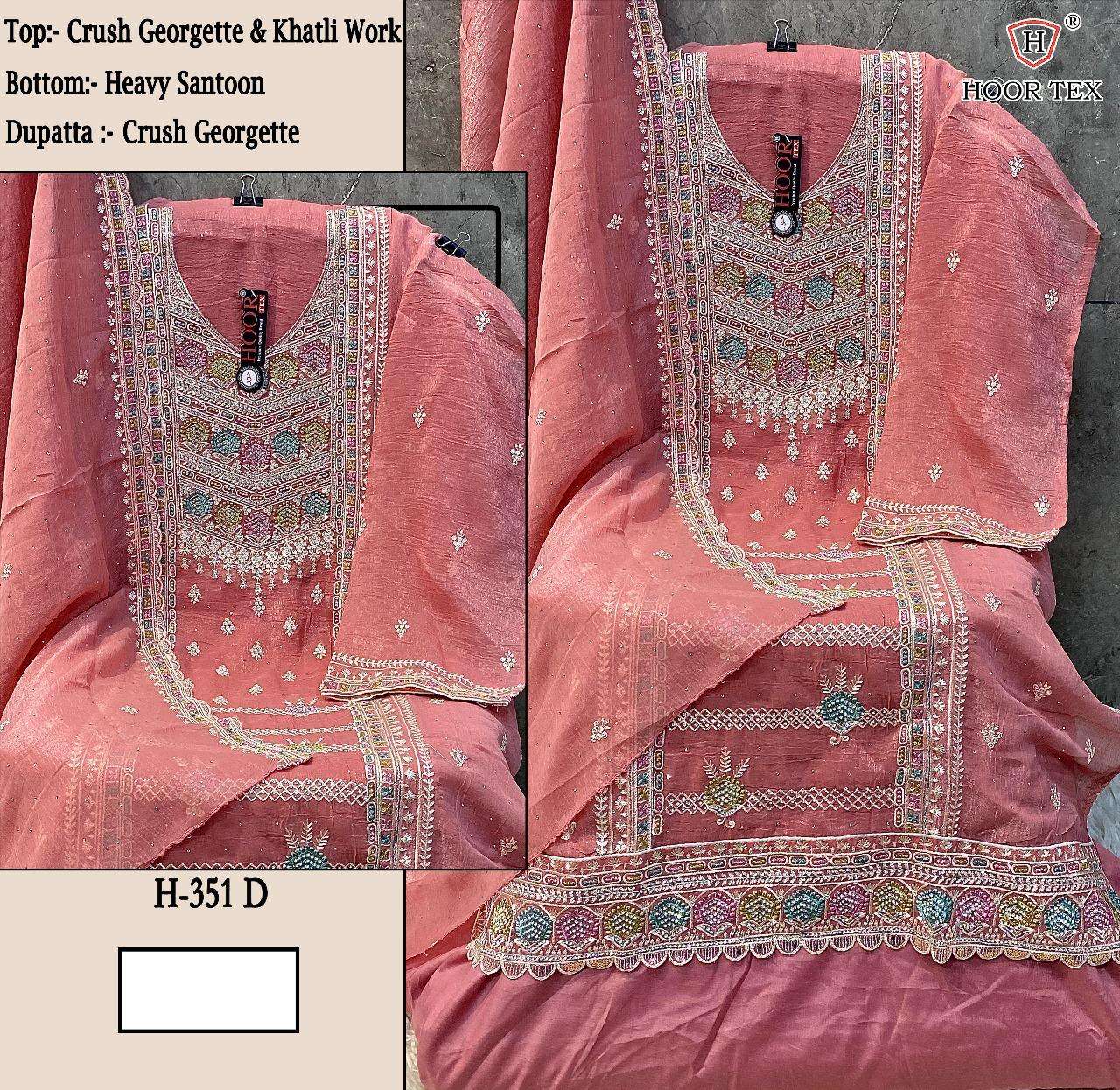 Hoor Tex H-351 Crush Georgette Khatli Work Embroidery Designer Wholesale Salwar Kameez in Surat