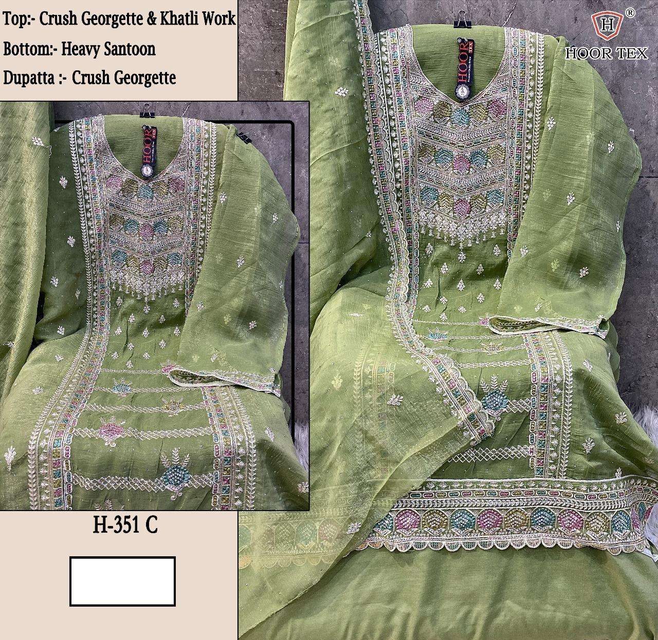 Hoor Tex H-351 Crush Georgette Khatli Work Embroidery Designer Wholesale Salwar Kameez in Surat