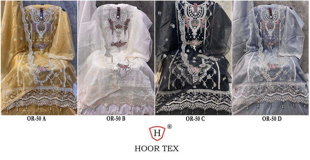 Hoor Tex OR-50 A to D Heavy Organza Zarkan Work Wholesale Salwar Kameez in Surat