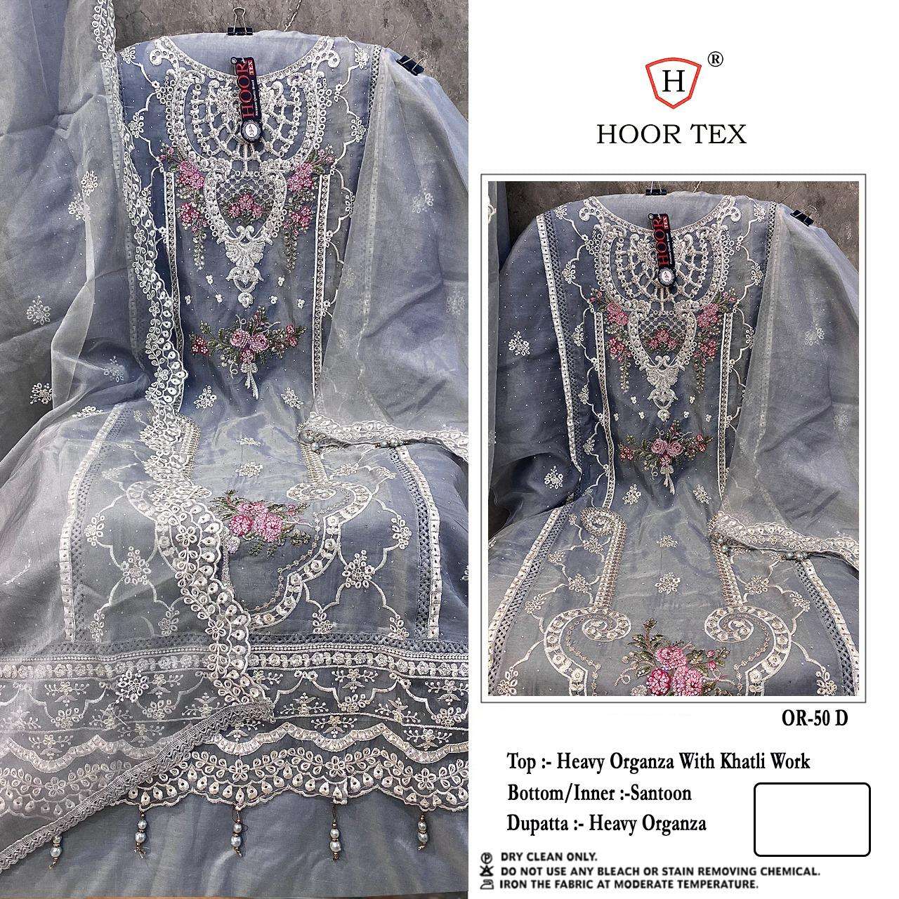 Hoor Tex OR-50 A to D Heavy Organza Zarkan Work Wholesale Salwar Kameez in Surat