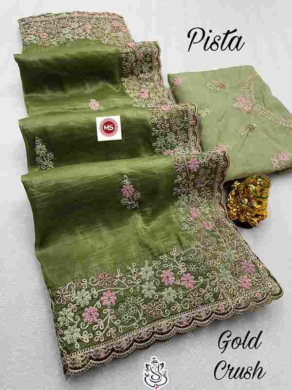 MS Brand Gold Crush Codding Pitta Work Wholesale Saree in Surat 