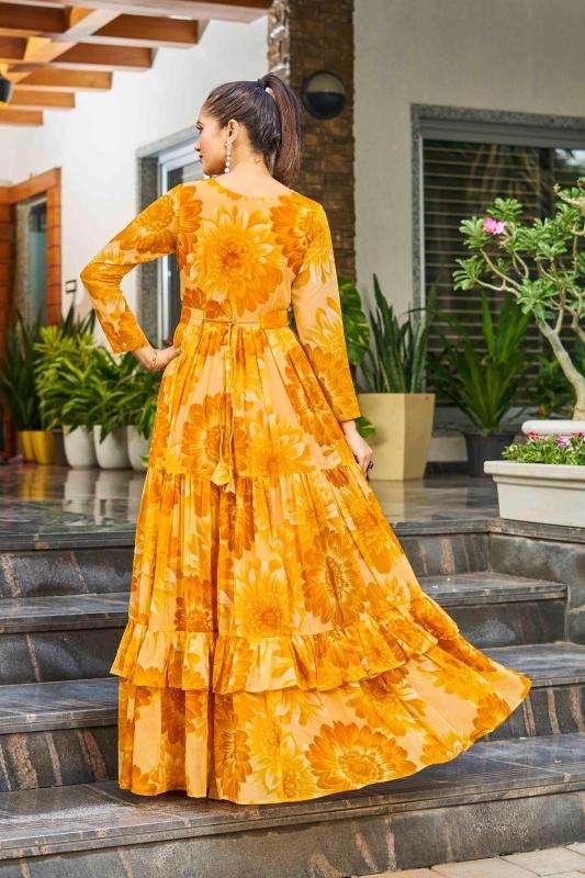 pr lotus flare multilayer georgette readymade shop trendy gown online