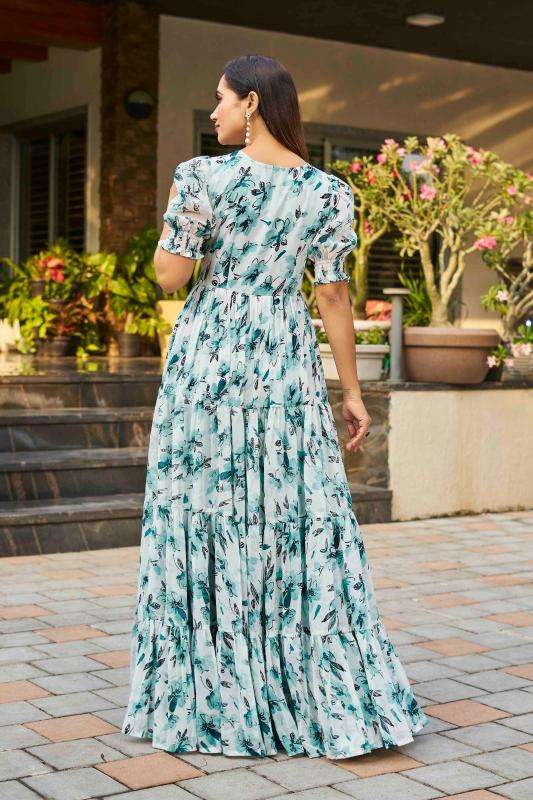 pr lotus flare multilayer georgette readymade shop trendy gown online