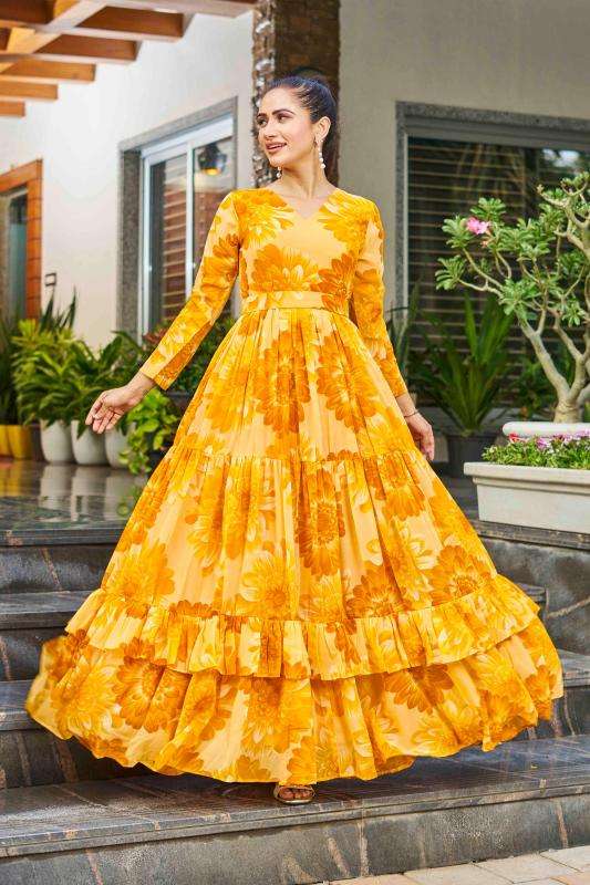 pr lotus flare multilayer georgette readymade shop trendy gown online