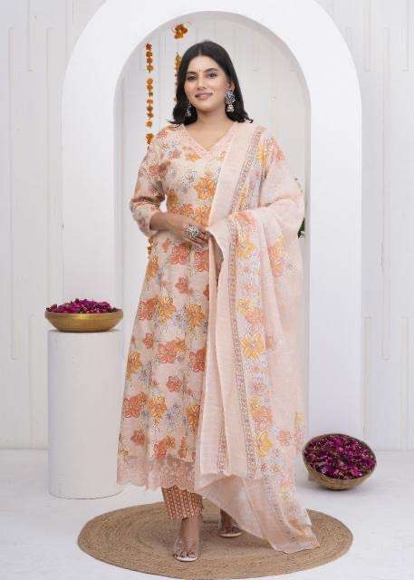 Heritage anarkali heavy work cotton printed wholesale suit