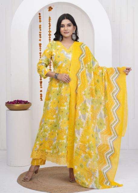 Heritage anarkali heavy work cotton printed wholesale suit
