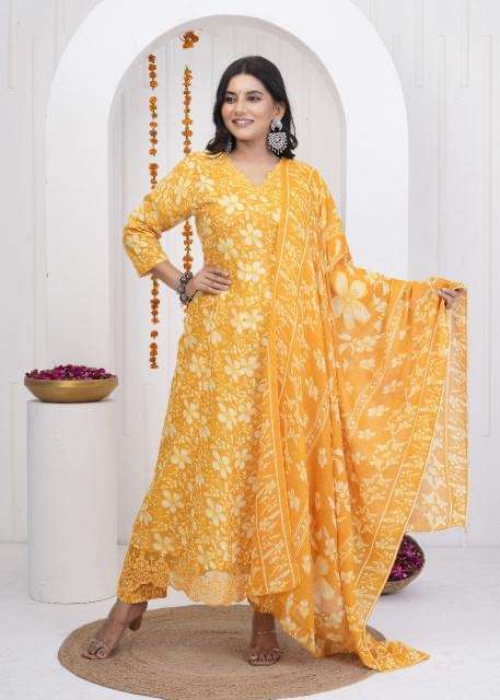 Heritage anarkali heavy work cotton printed wholesale suit