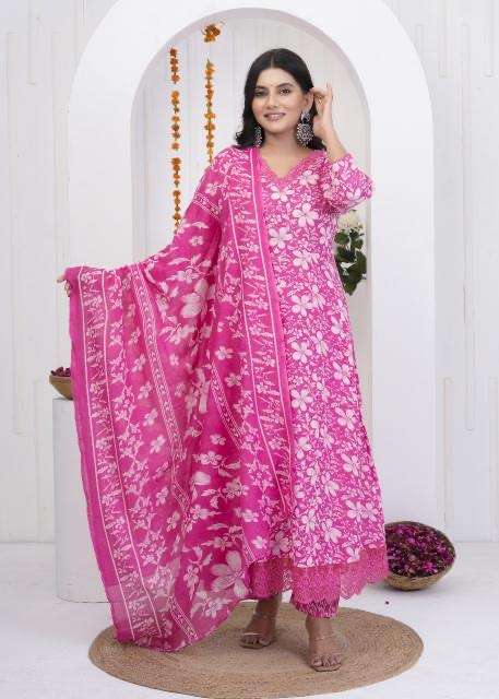 Heritage anarkali heavy work cotton printed wholesale suit