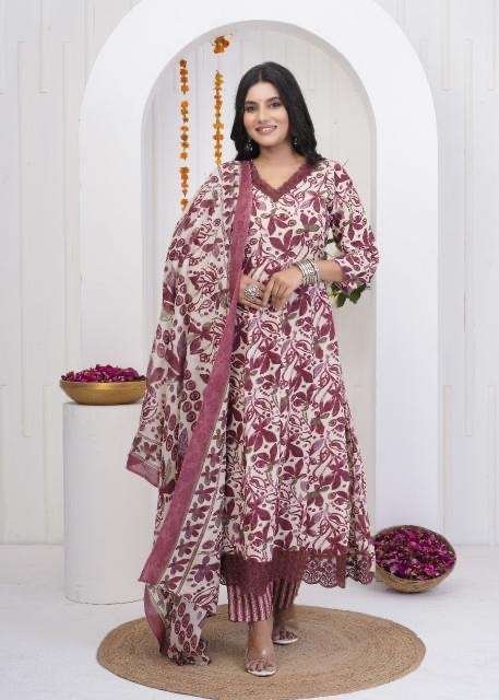 Heritage anarkali heavy work cotton printed wholesale suit