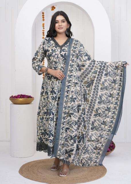 Heritage anarkali heavy work cotton printed wholesale suit