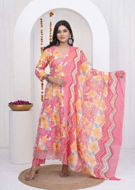 Heritage anarkali heavy work cotton printed wholesale suit