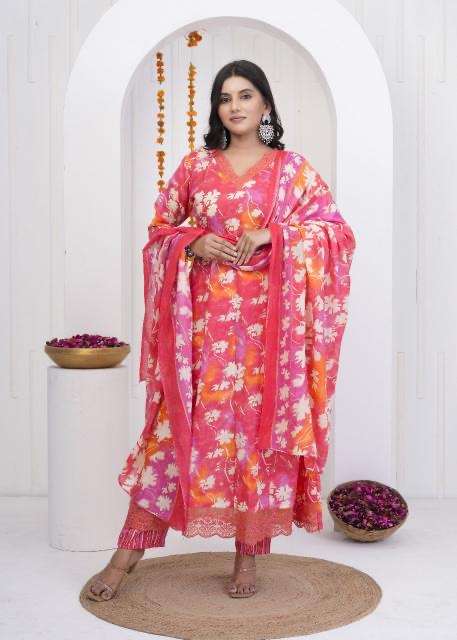 Heritage anarkali heavy work cotton printed wholesale suit